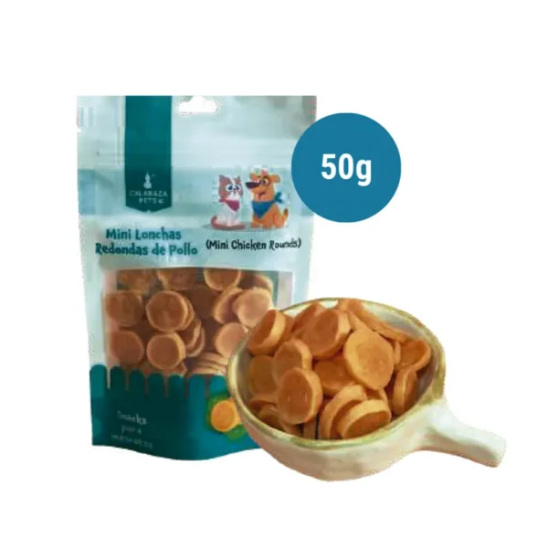 Mini lonchas pollo Mini Lonchas Redondas de Pollo Deshidratadas 50 Gr