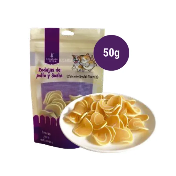 Rodajas de pollo y sushi Rodajas de Pollo y Sushi Deshidratadas 50 Gr